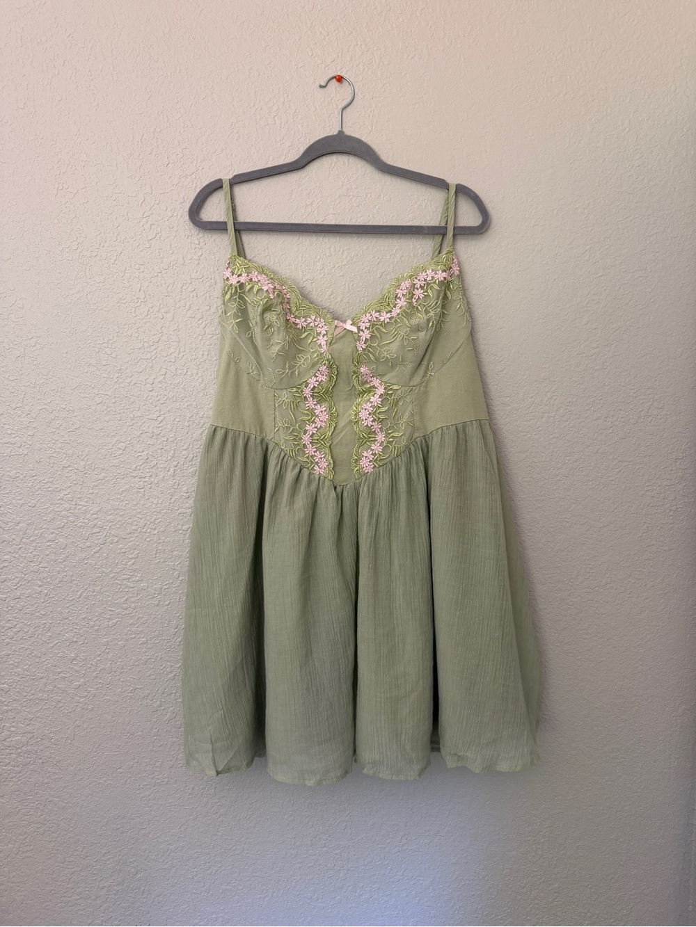 Sage Green Floral Embroidered Cami Dress
